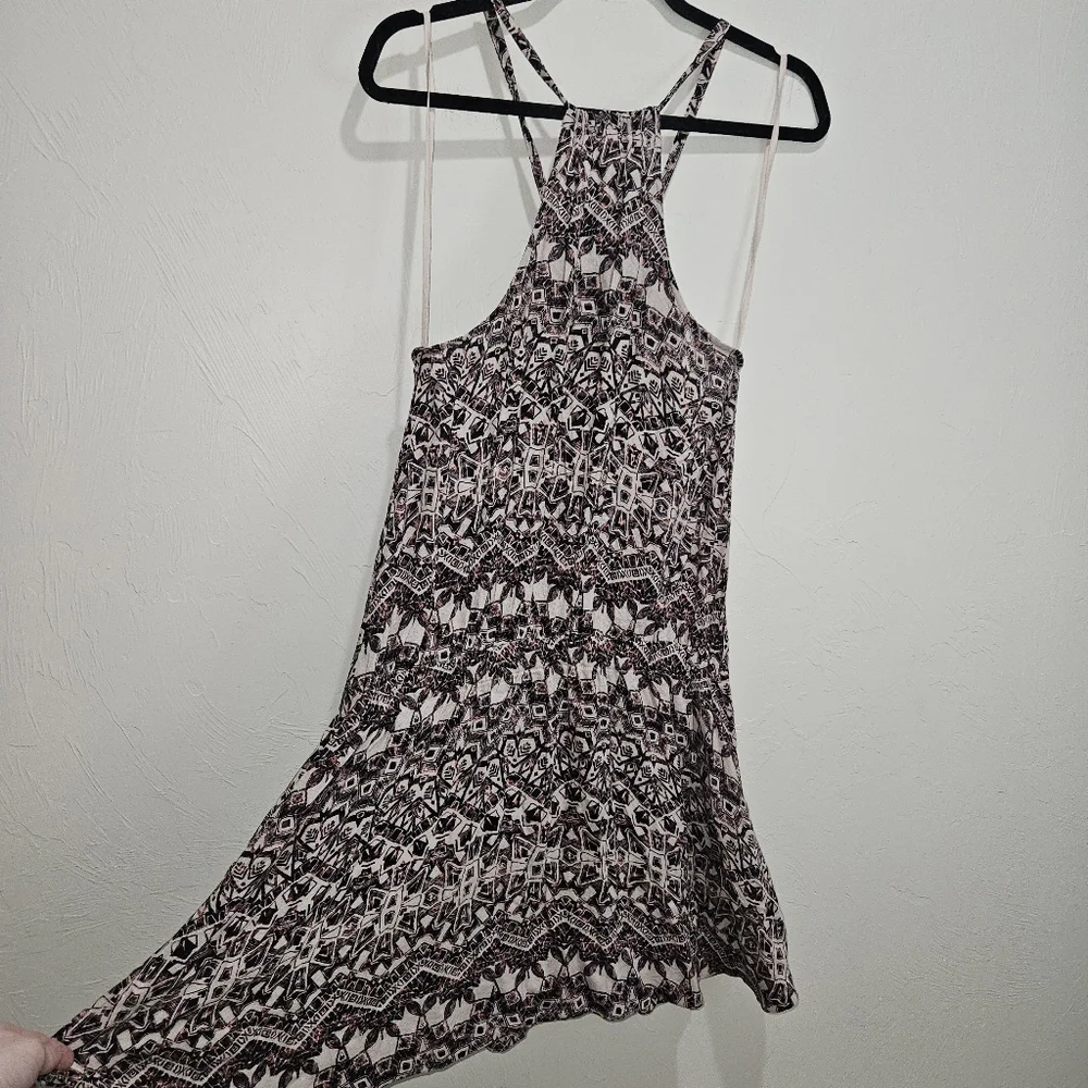 Free People Dress Medium Simone Batik Print Drop Cinched Waist Halter Mini Boho
